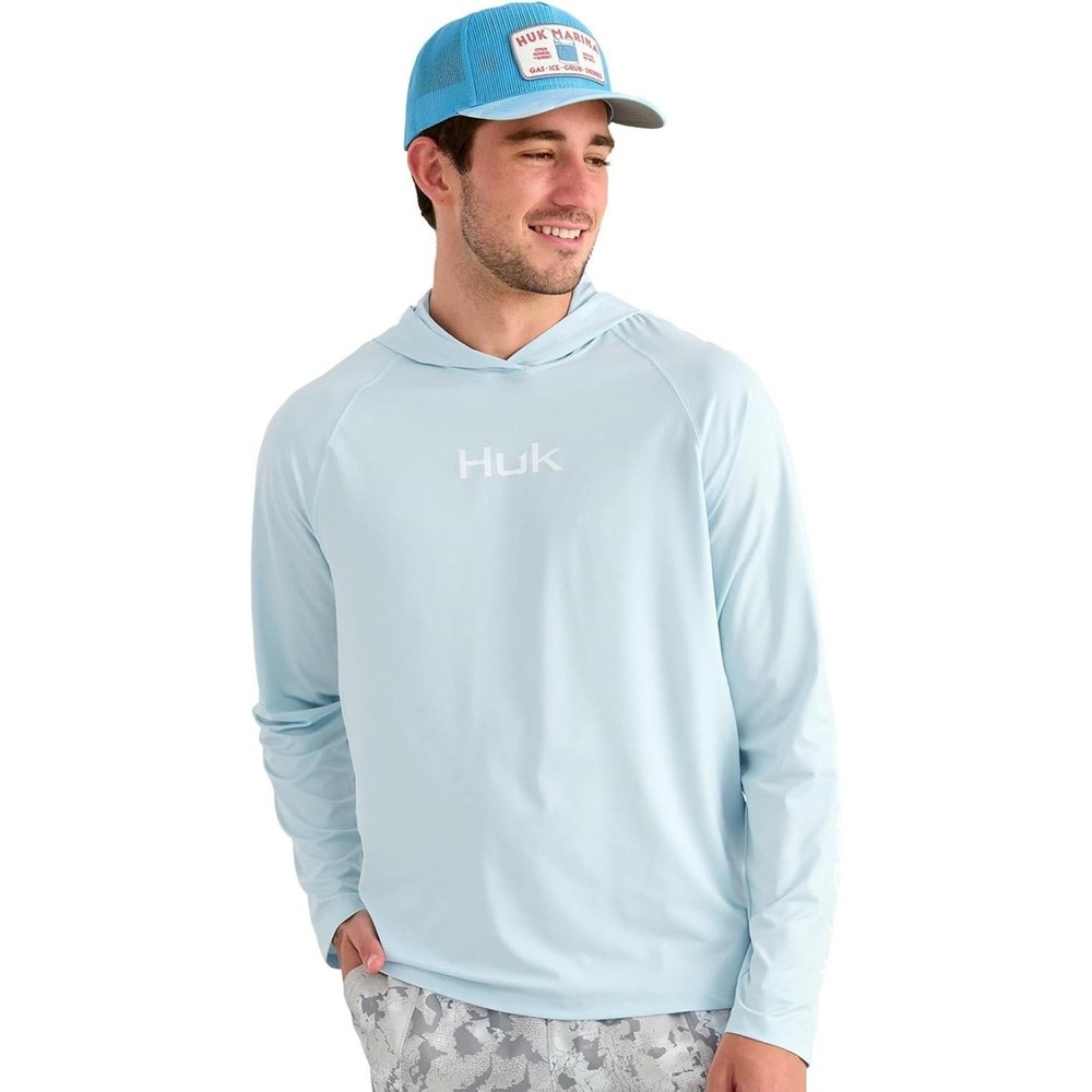 Huk Airweight LS Hoodie Mens XXL Light Blue Fishing Performance Shirt H1200737